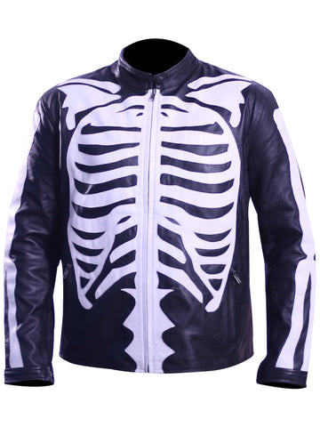Skeleton Leather Jacket For Mens Motorcycle Bikers Costume - Arvo