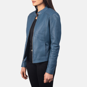 Grangemouth blue leather moto jacket – stylish men’s motorcycle jacket with bold American streetwear vibe