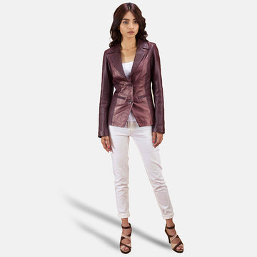 Oban women’s leather blazer in black – stylish tailored blazer with premium leather for American fashion