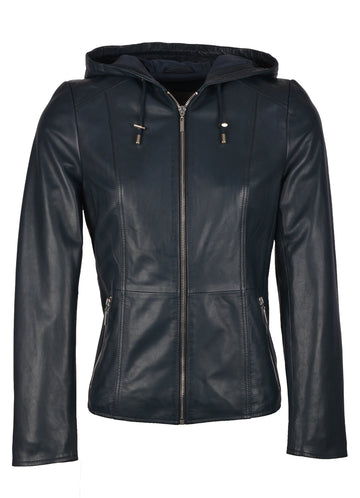 Saltcoats hooded leather jacket in black – stylish men’s outerwear with attached hood and modern American streetwear look
