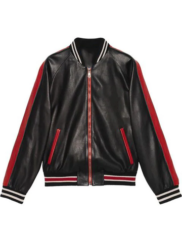 Men's Black Bomber Style Leather Jacket - Arvo