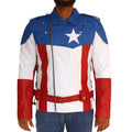 Chris Evans Captain America leather jacket with star emblem and patriotic design

