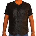 Men’s Ghost black leather vest with front zipper and snap-tab collar

