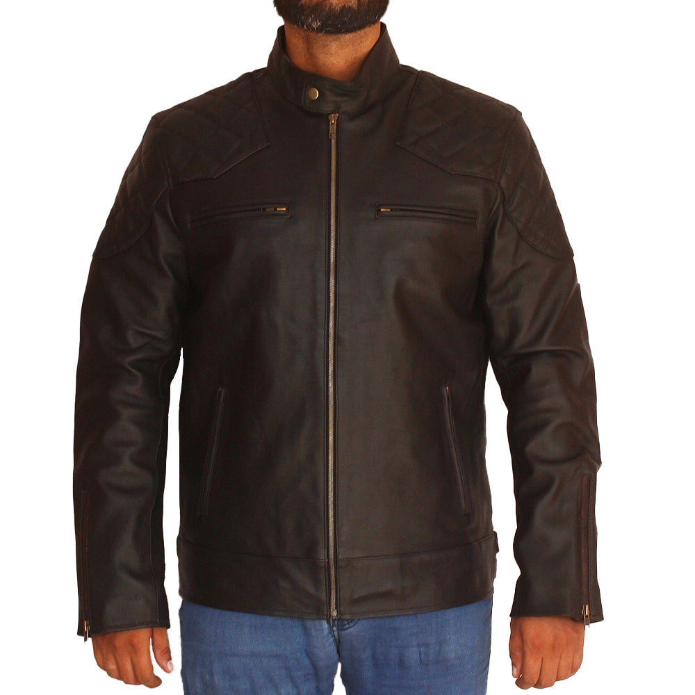 Men’s Halloween motorcycle leather jacket with spooky skull and flame graphics

