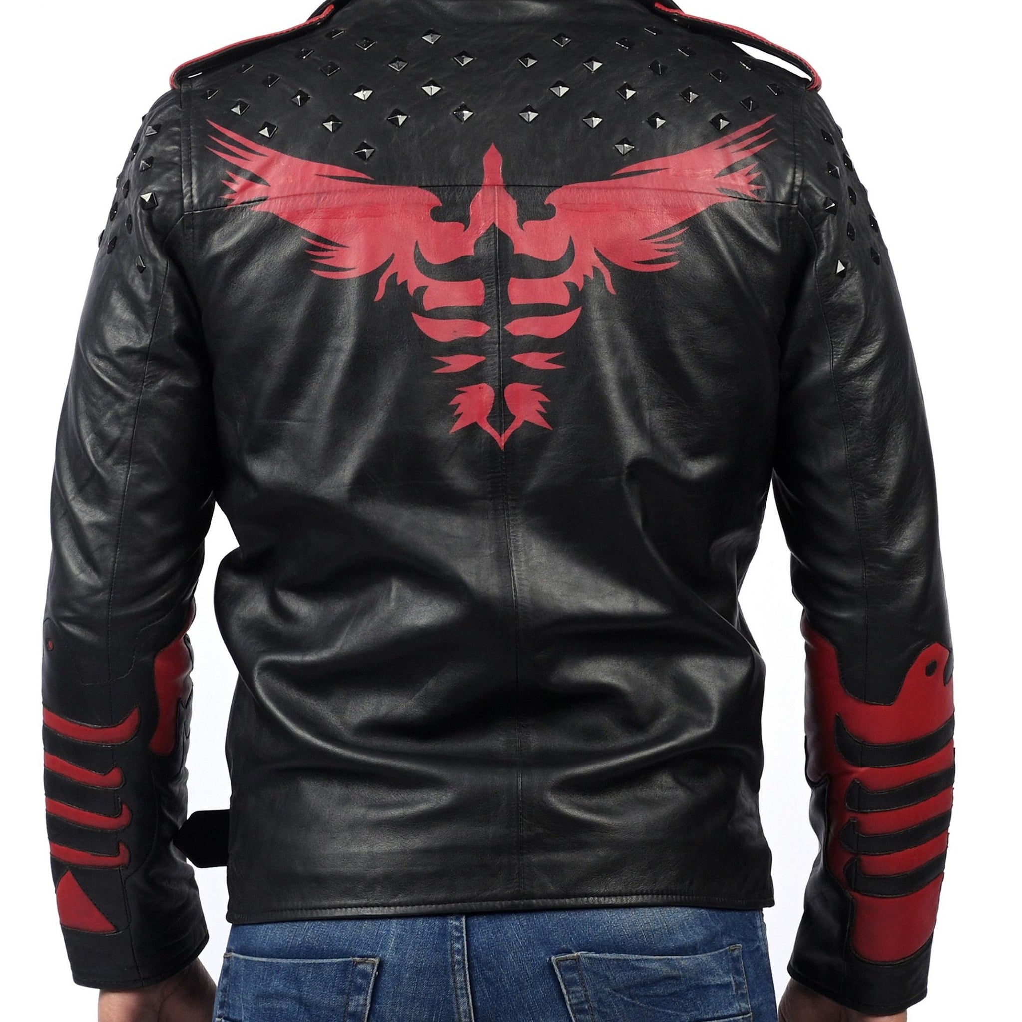 Blood Eagle black motorcycle leather jacket for men made from genuine cowhide

