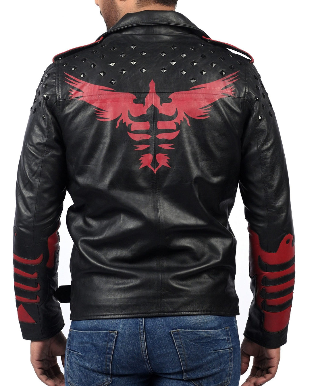 Blood Eagle black motorcycle leather jacket for men made from genuine cowhide

