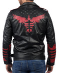 Blood Eagle black motorcycle leather jacket for men made from genuine cowhide

