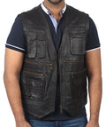 Basingstoke men’s black leather vest with front zipper and zippered pockets

