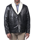 Alford black aviator jacket for men with shearling collar and front zipper

