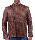 York women’s brown biker jacket with distinctive wavy textured leather design

