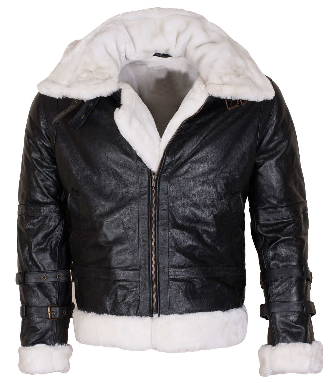 Arlesey black leather aviator B3 bomber jacket with full shearling fur lining

