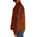 Men’s distressed brown leather jacket with rugged vintage finish and front zipper


