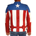 Chris Evans Captain America leather jacket with star emblem and patriotic design

