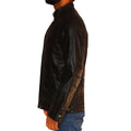 Men’s Ghost black biker leather jacket with front zipper and sculpted fit

