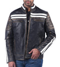 Men’s black distressed real cow leather jacket with rugged finish and zip-up front

