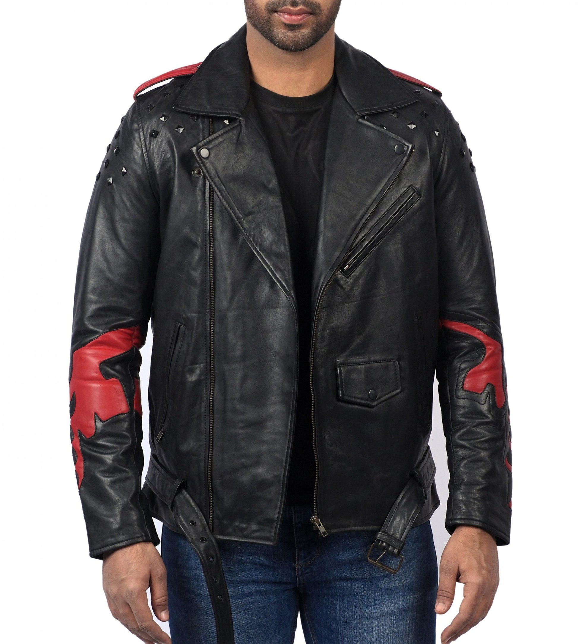 Blood Eagle black motorcycle leather jacket for men made from genuine cowhide

