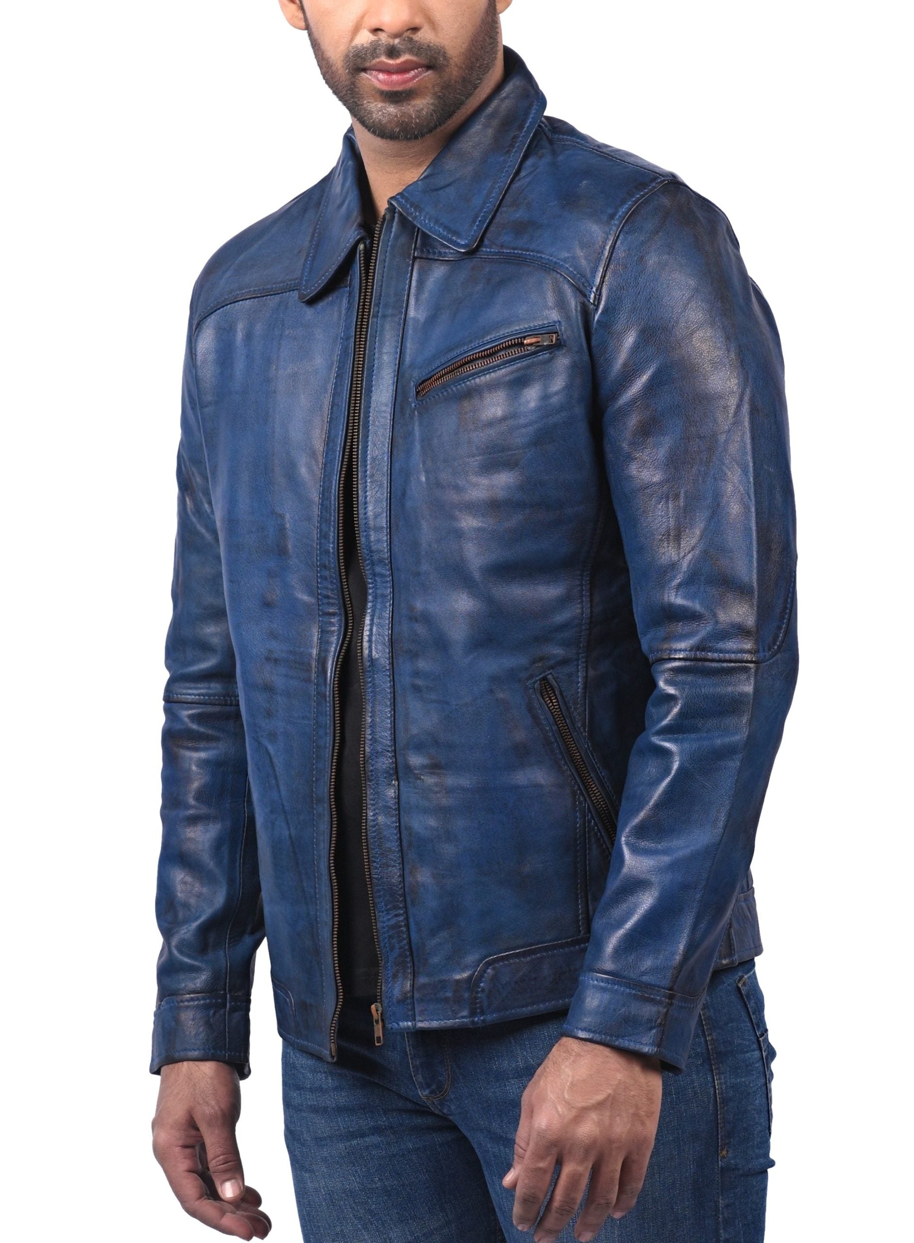 Racer Bikers vintage leather jacket in distressed brown with classic biker design

