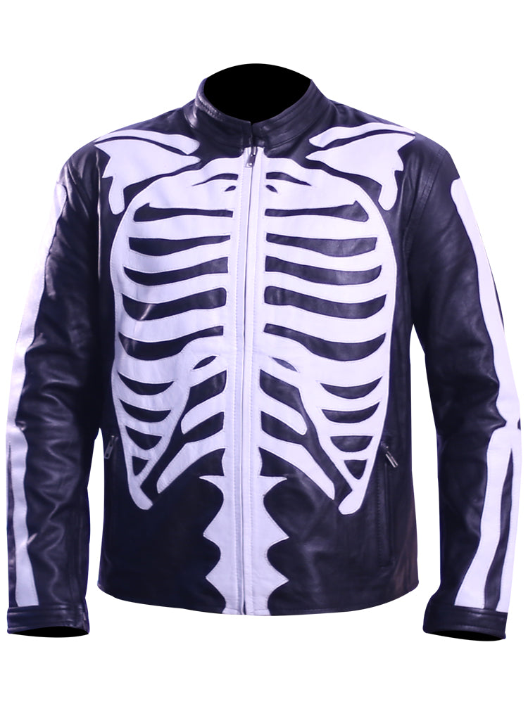 Skeleton Leather Jacket For Mens Motorcycle Bikers Costume - Arvo 