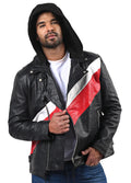 Ross Butler men’s black leather jacket with classic tailored fit and zip front

