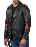 Blood Eagle black motorcycle leather jacket for men made from genuine cowhide

