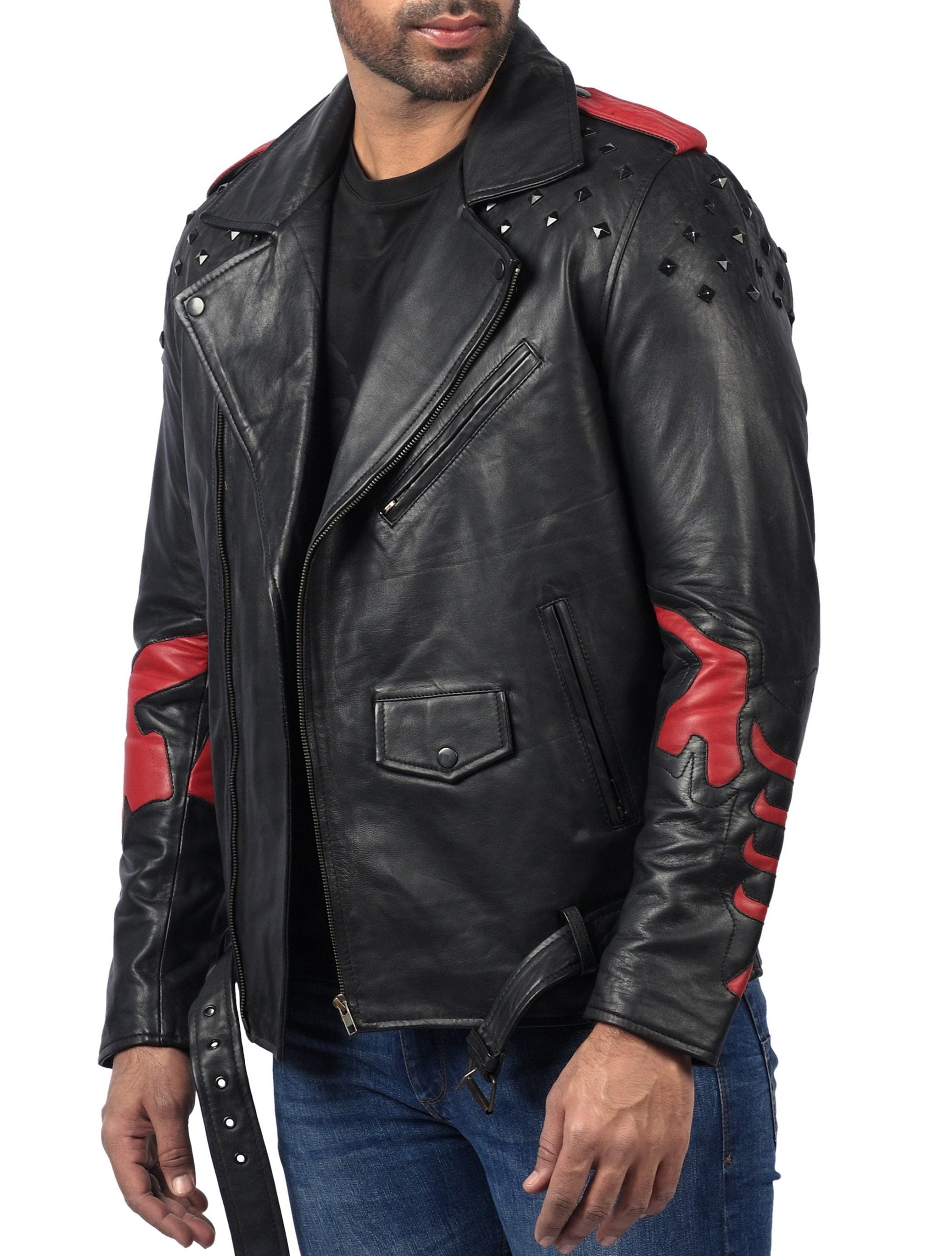 Blood Eagle black motorcycle leather jacket for men made from genuine cowhide

