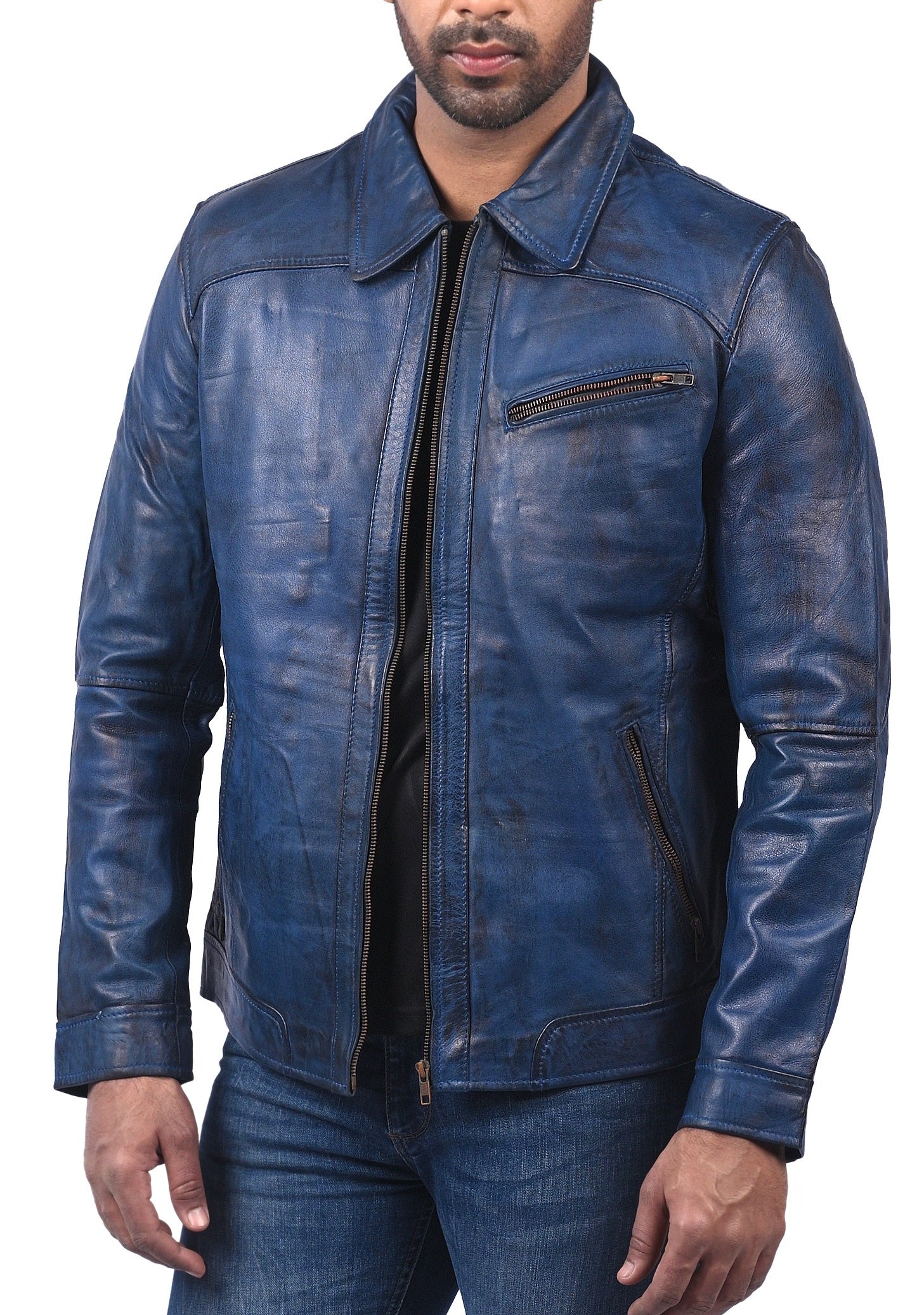 Racer Bikers vintage leather jacket in distressed brown with classic biker design


