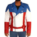 Chris Evans Captain America leather jacket with star emblem and patriotic design

