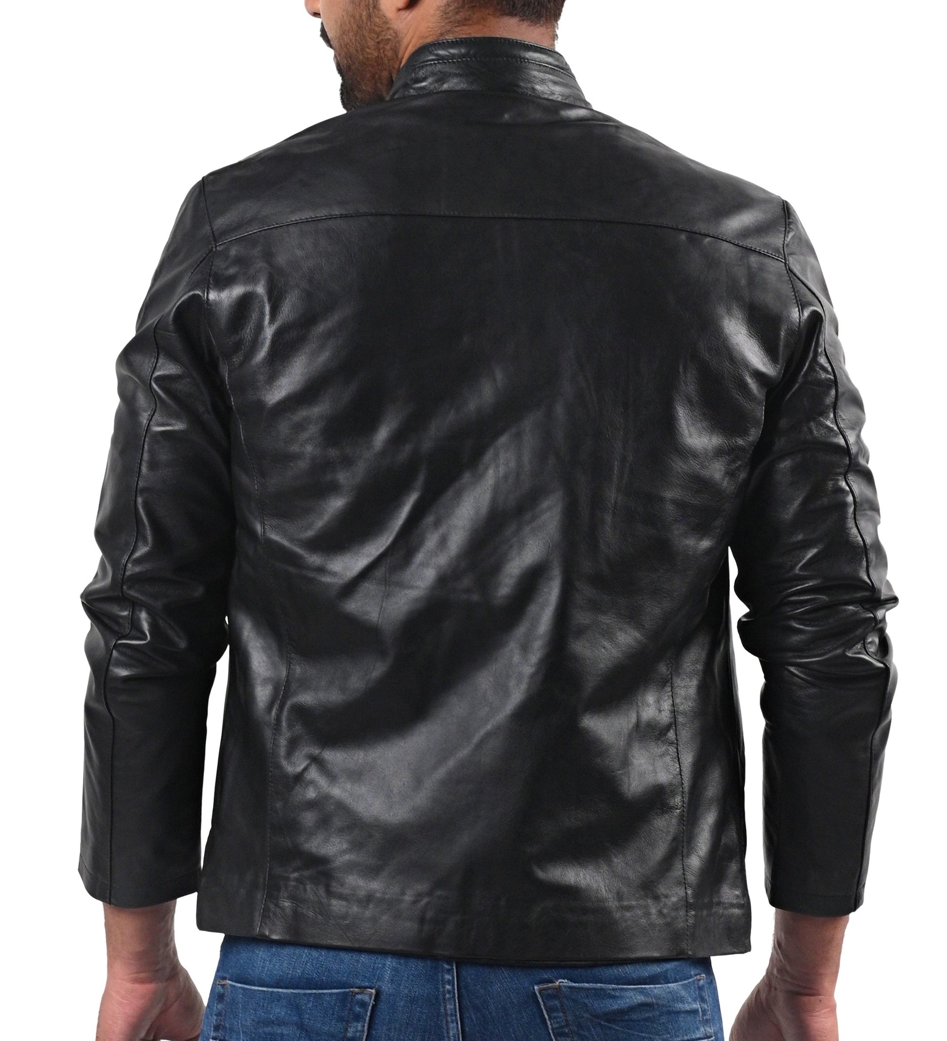 The Joker men’s Halloween leather jacket in black and purple with bold graphic design

