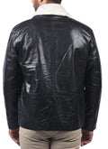 Alford black aviator jacket for men with shearling collar and front zipper

