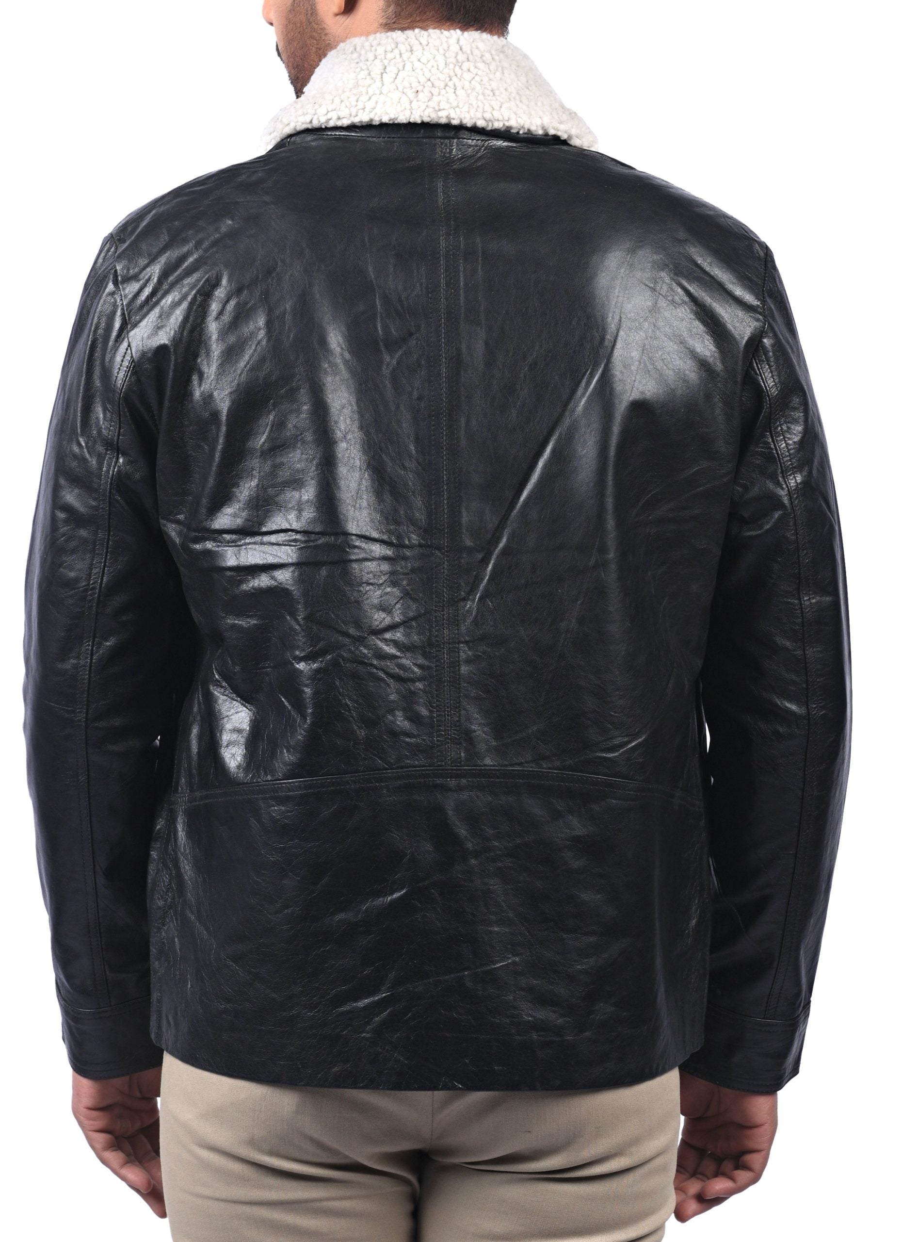 Alford black aviator jacket for men with shearling collar and front zipper

