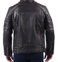 Men’s black distressed cowhide leather jacket with front zipper and rugged texture

