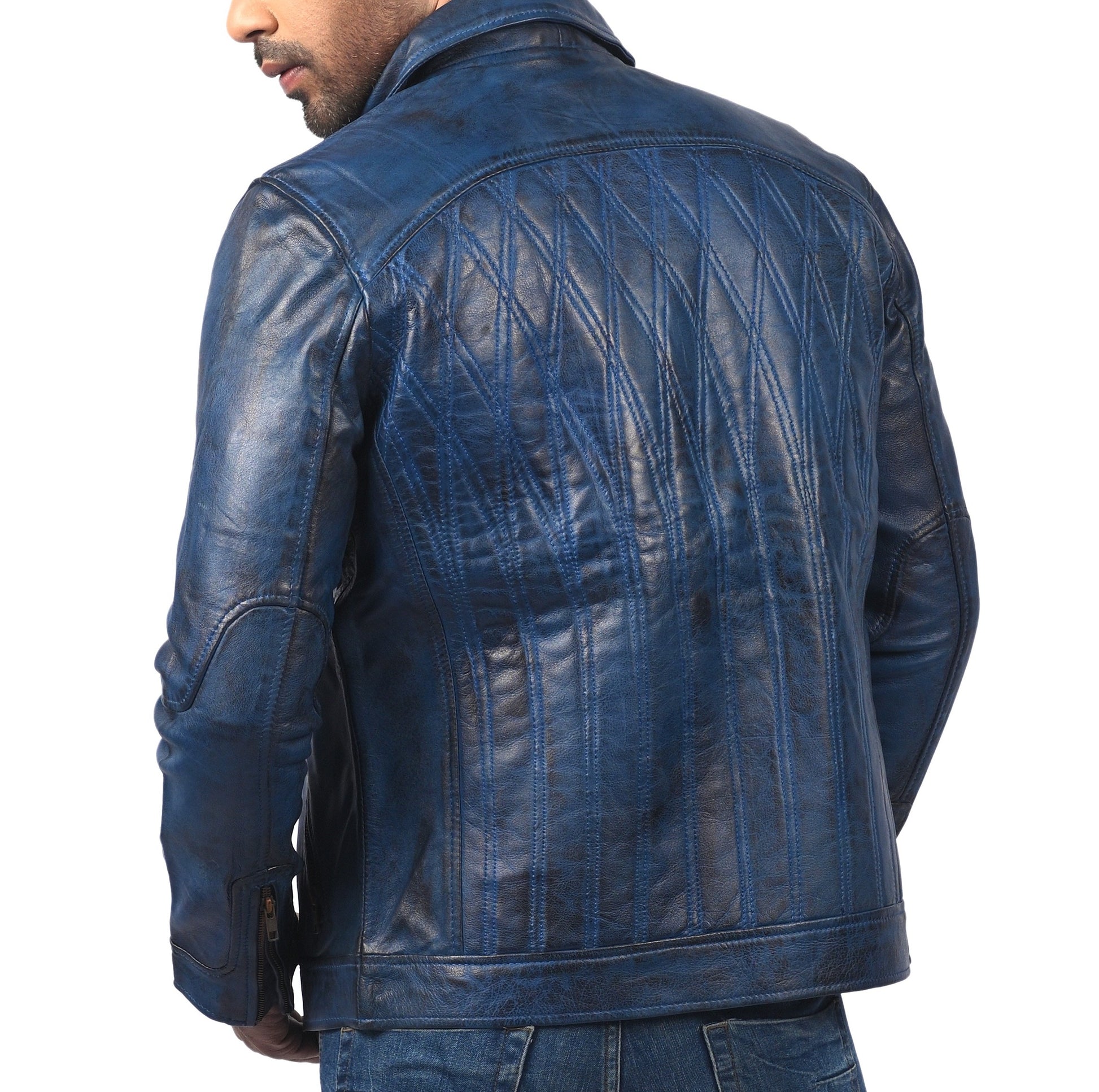 Racer Bikers vintage leather jacket in distressed brown with classic biker design

