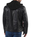 Ross Butler men’s black leather jacket with classic tailored fit and zip front

