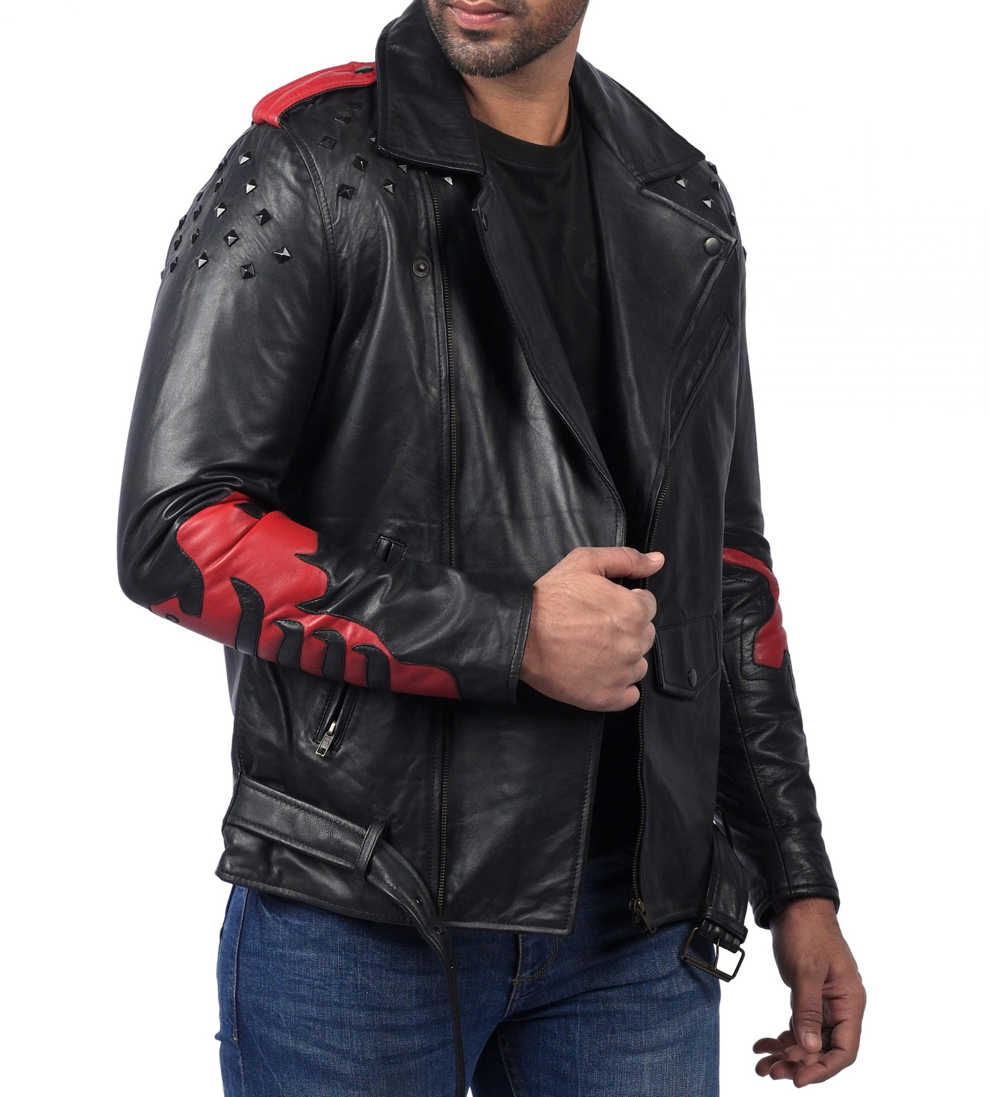 Blood Eagle black motorcycle leather jacket for men made from genuine cowhide

