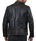 Fast Lemmy black motorcycle leather jacket with front zipper and zippered pockets

