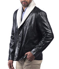 Alford black aviator jacket for men with shearling collar and front zipper

