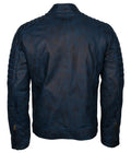 Men’s blue distressed leather biker jacket front view

Café racer jacket in blue sheepskin leather with padded sleeves

blue leather motorcycle jacket with zip pockets for men

distressed café racer jacket with front zipper and padded shoulders

men’s biker jacket in blue with sheepskin leather finish