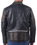 Men’s black distressed real cow leather jacket with rugged finish and zip-up front

