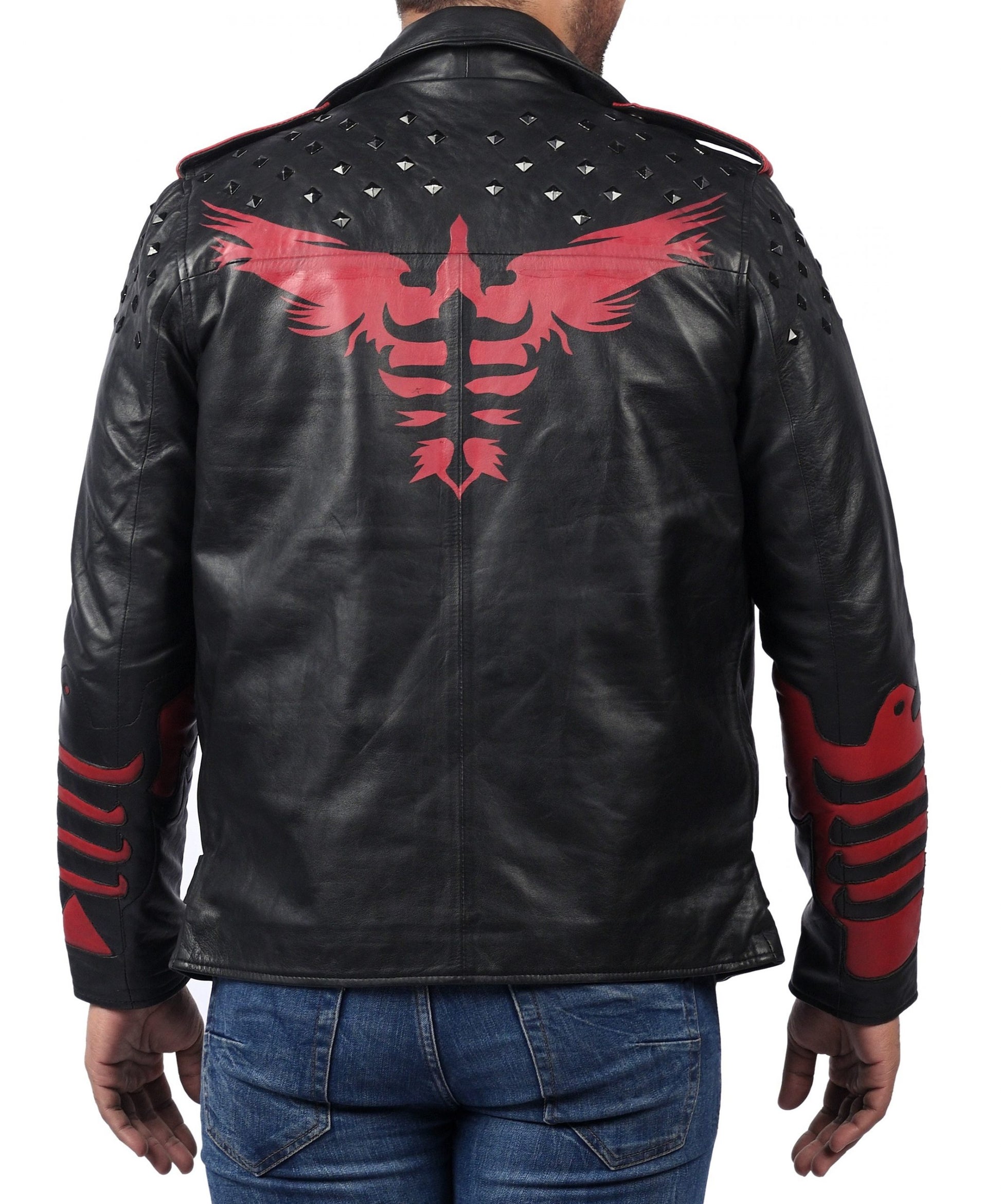Blood Eagle black motorcycle leather jacket for men made from genuine cowhide

