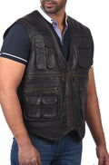 Basingstoke men’s black leather vest with front zipper and zippered pockets


