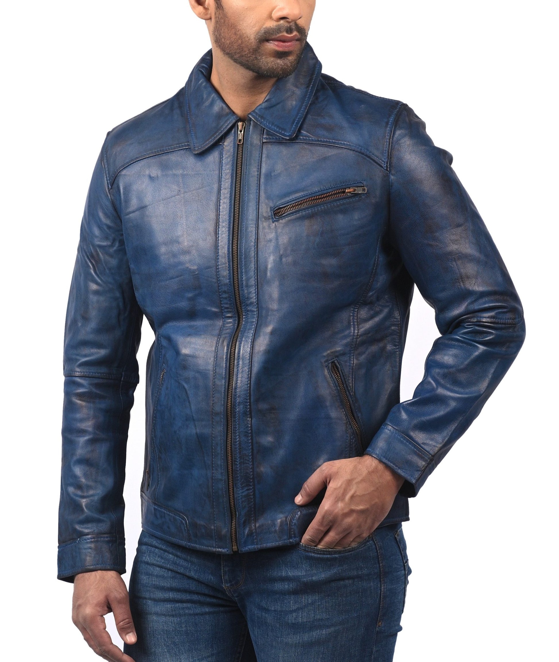 Racer Bikers vintage leather jacket in distressed brown with classic biker design

