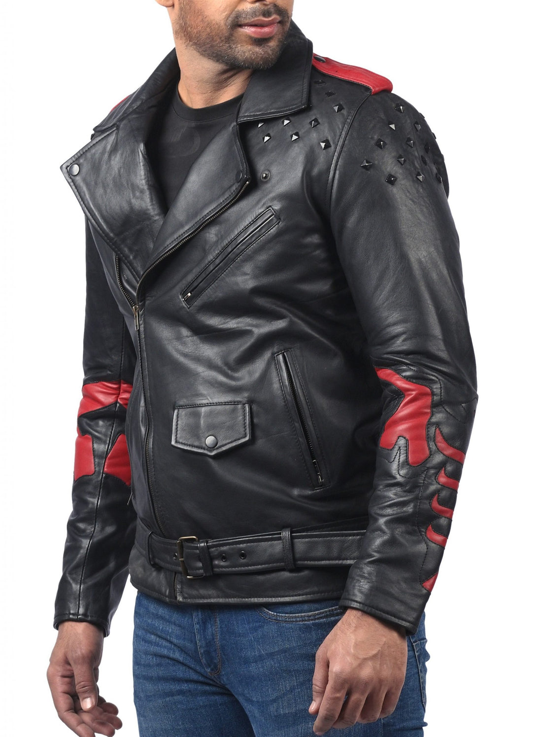 Blood Eagle black motorcycle leather jacket for men made from genuine cowhide

