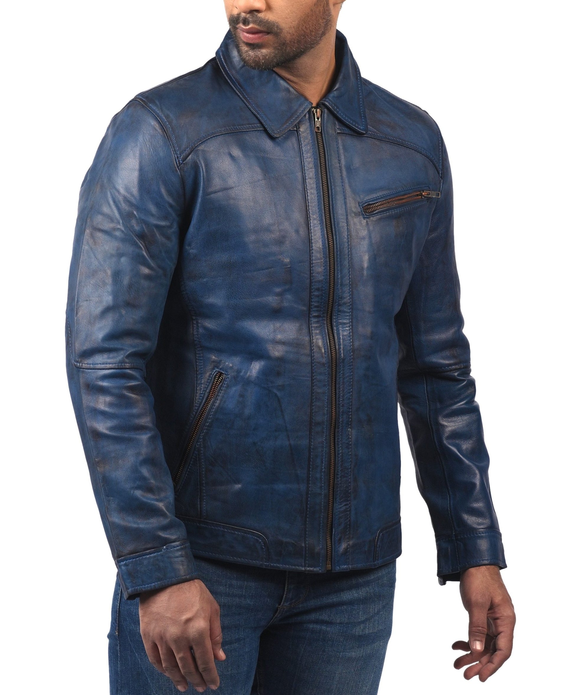 Racer Bikers vintage leather jacket in distressed brown with classic biker design

