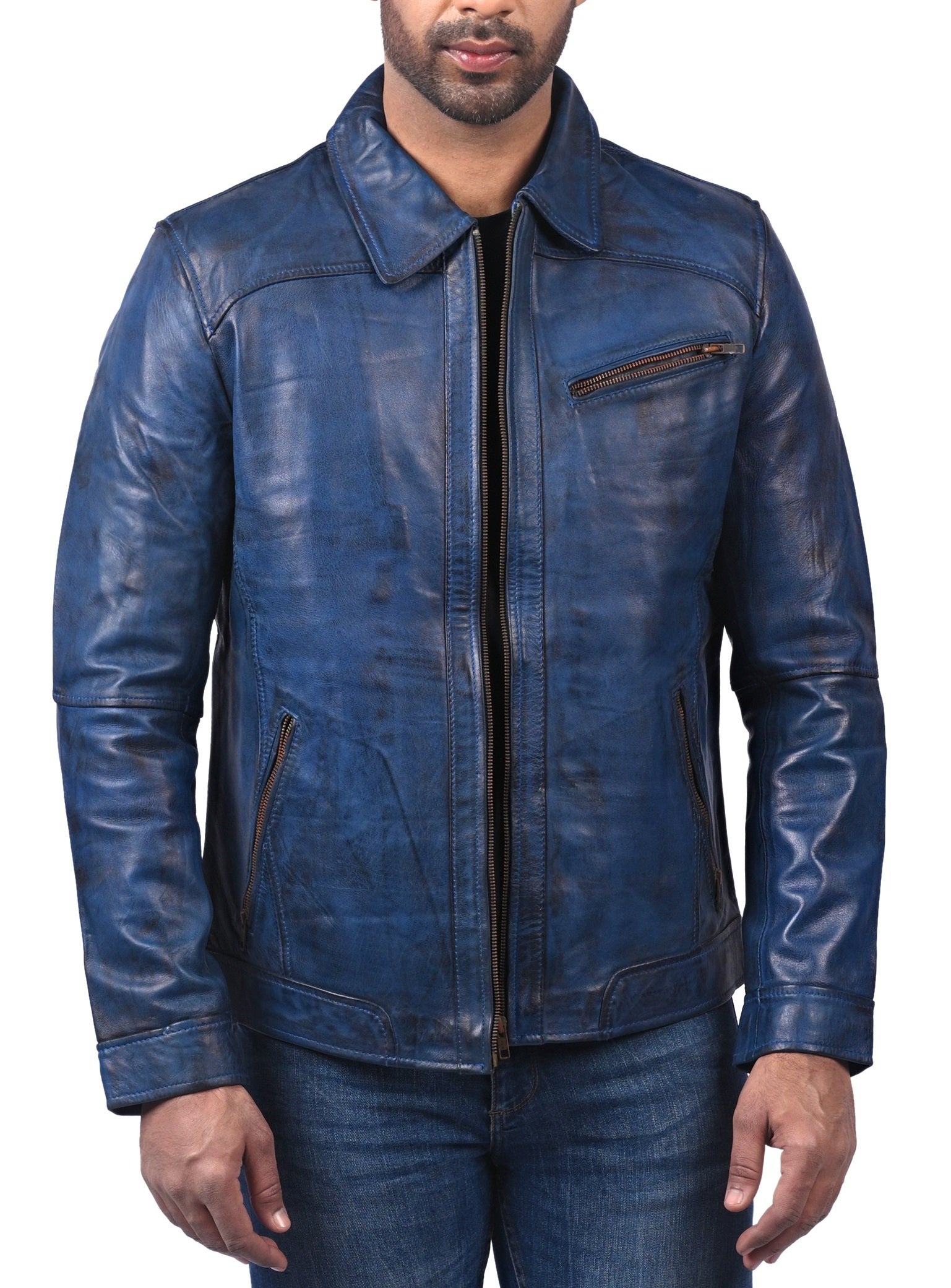 Racer Bikers vintage leather jacket in distressed brown with classic biker design

