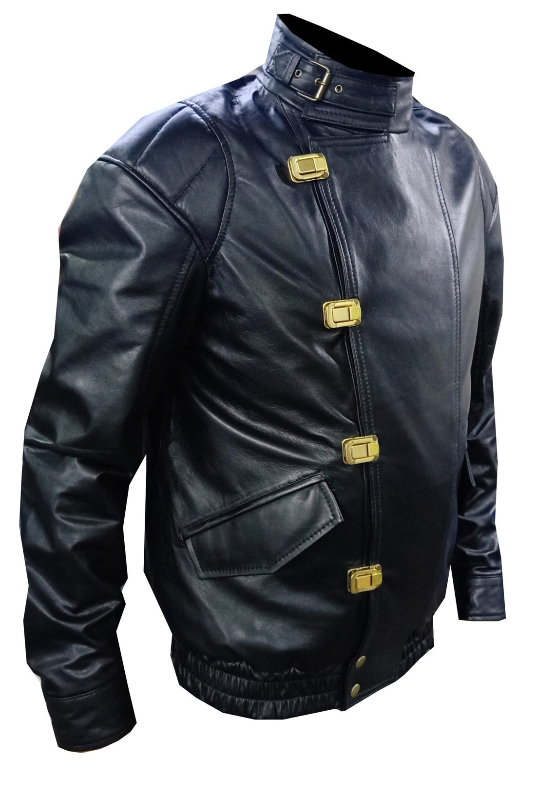 Men’s black leather biker bomber jacket inspired by Akira’s Shotaro Kaneda

