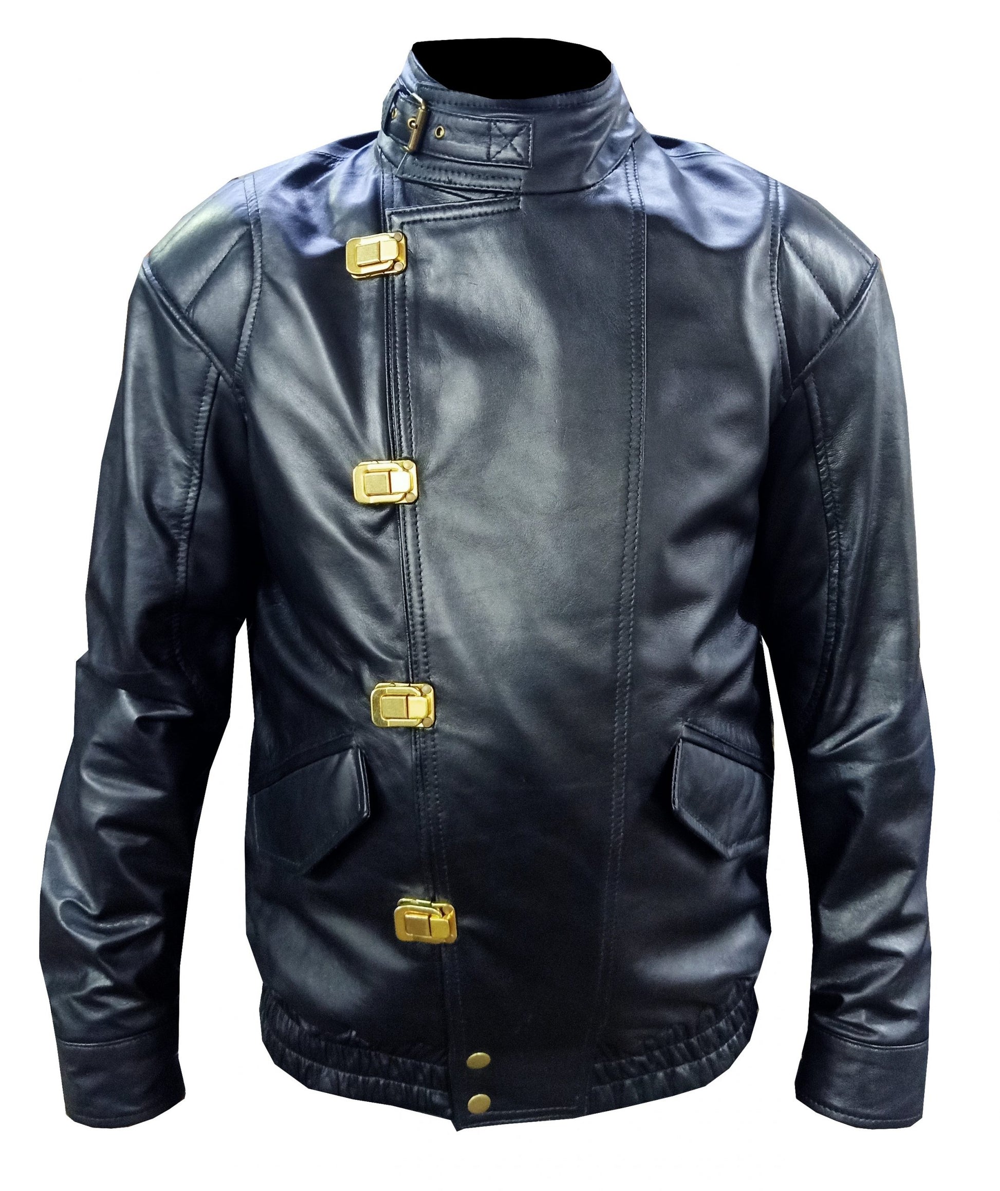 Men’s black leather biker bomber jacket inspired by Akira’s Shotaro Kaneda

