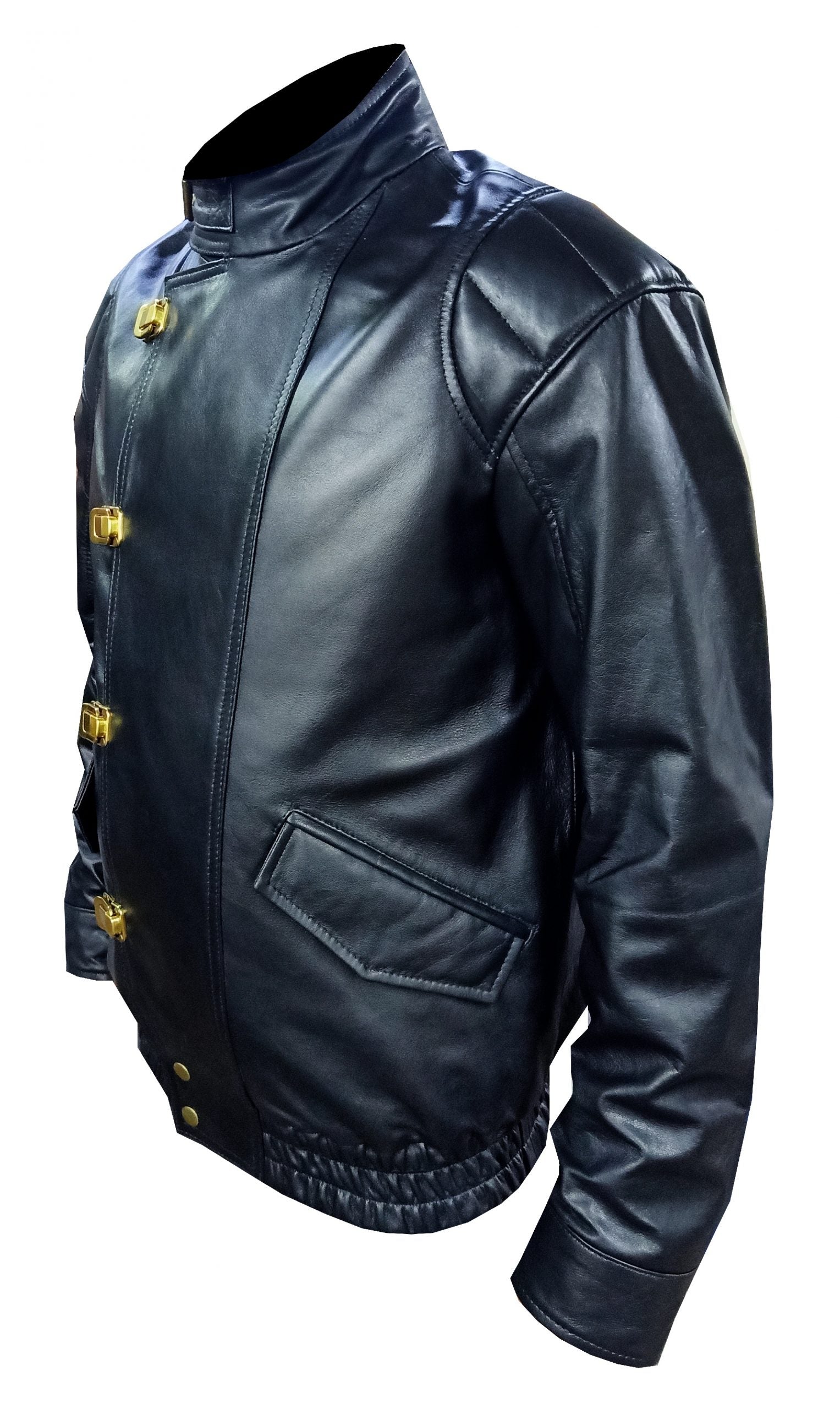 Men’s black leather biker bomber jacket inspired by Akira’s Shotaro Kaneda

