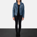 Leven blue biker jacket for women – stylish leather motorcycle jacket with vibrant American streetwear appeal

