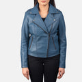 Leven blue biker jacket for women – stylish leather motorcycle jacket with vibrant American streetwear appeal


