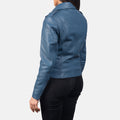 Leven blue biker jacket for women – stylish leather motorcycle jacket with vibrant American streetwear appeal

